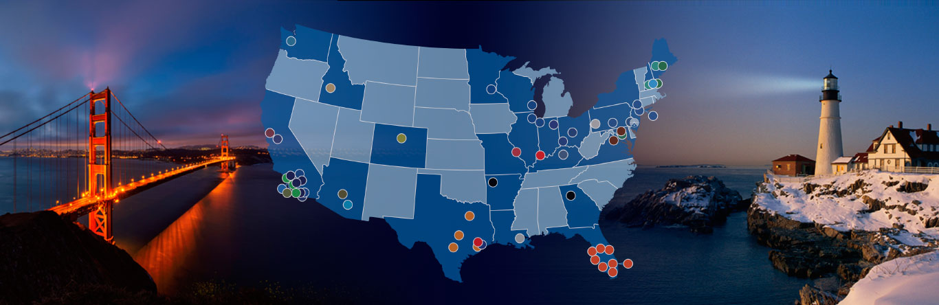 coast to coast Map showing location of TRG companies in U.S.