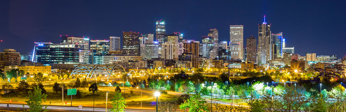 bridge and city skyline at night