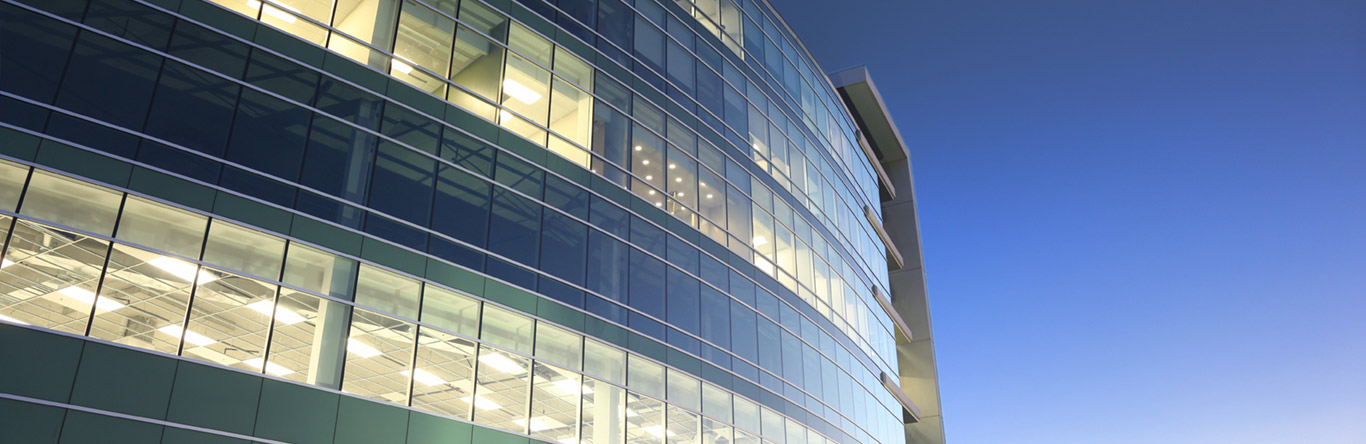 building with interior lights on